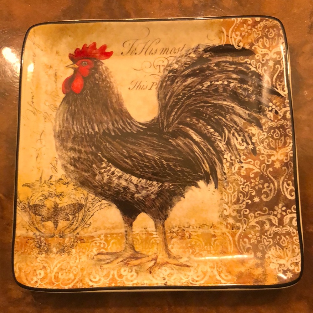 Certified International Gilded Rooster Square Salad Plate 8.5”